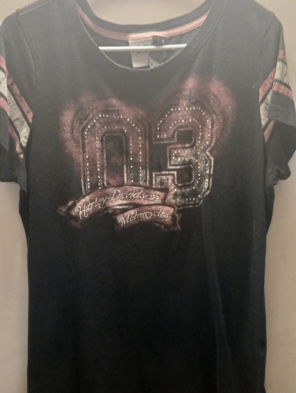 Harley-Davidson Black Tee with Pink Accents and Studded '03' Graphic